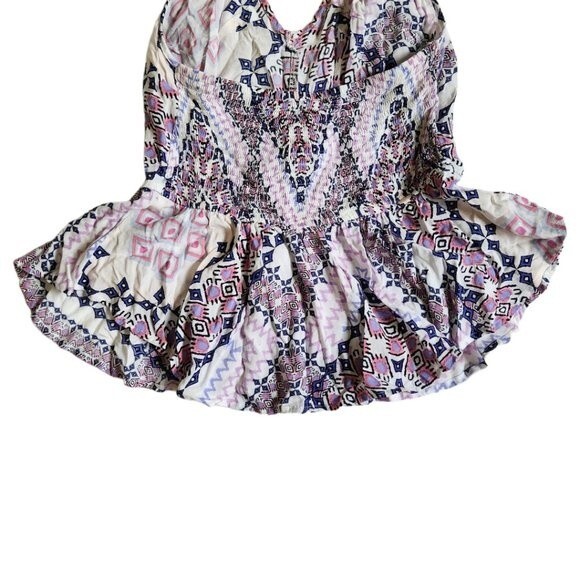 Express Pink Blue White Multicolor Geometric Print Ruffle Neck Halter Top XS - Picture 6 of 10
